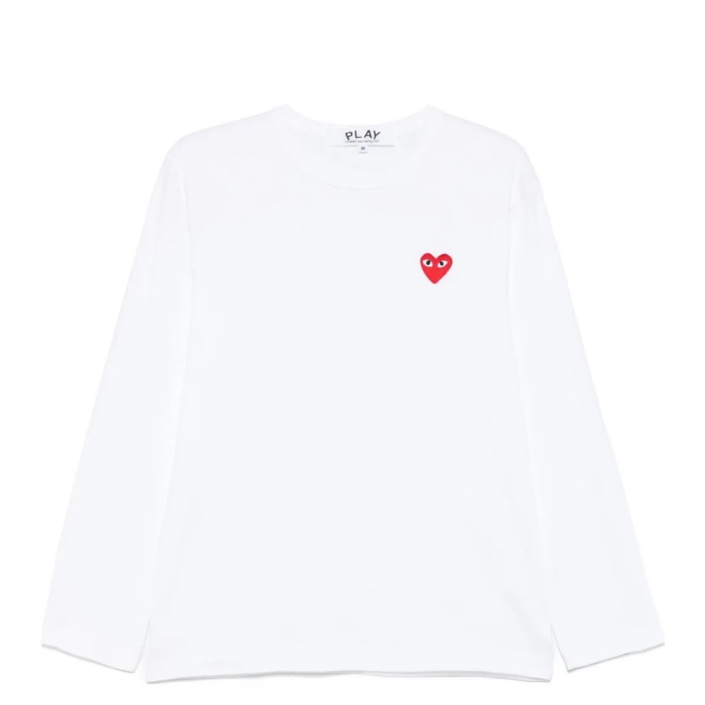 Comme des Garcons PLAY White Long Sleeve Tee with Red Heart